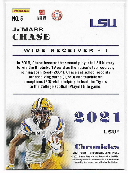 Ja'Marr Chase [Orange] #5 2021 Panini Chronicles Draft Picks LSU Tigers