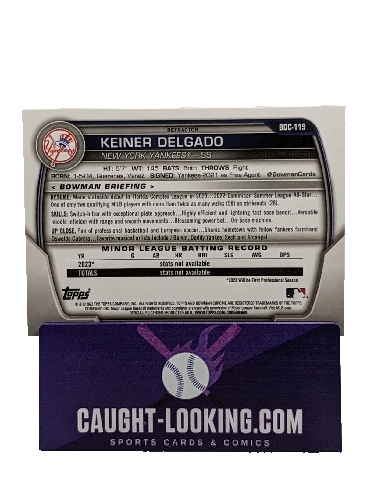 Keiner Delgado - 2023 Bowman Draft Chrome #BDC-119 New York Yankees Prospect