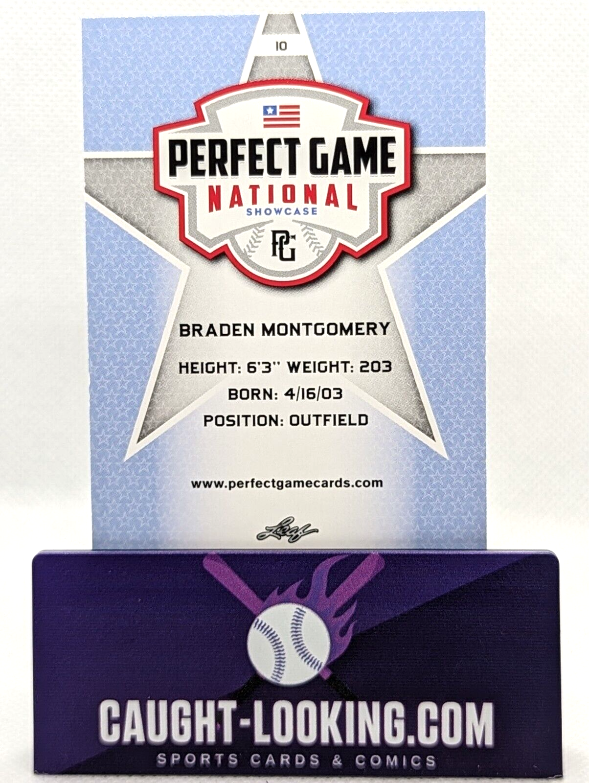 Braden Montgomery - 2020 Leaf Perfect Game #10 Perfect Game "1ST EVER PRINTED"