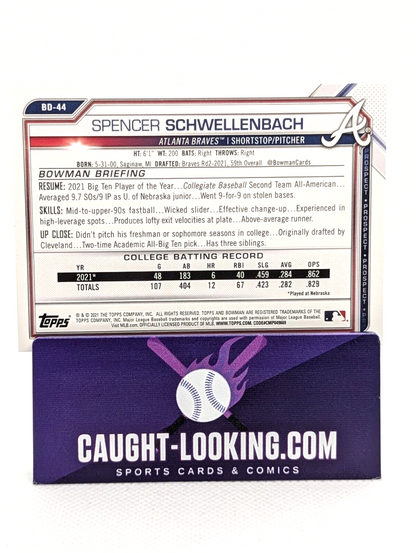 Spencer Schwellenbach - 2021 Bowman Draft #BD-44 1st Bowman  Atlanta Braves