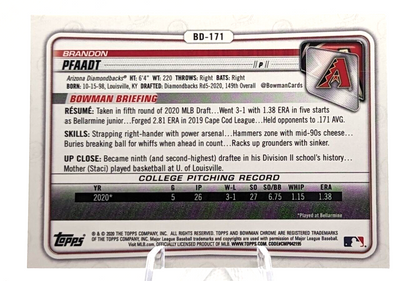 Brandon Pfaadt #BD-171 2020 Bowman Draft 1st Bowman