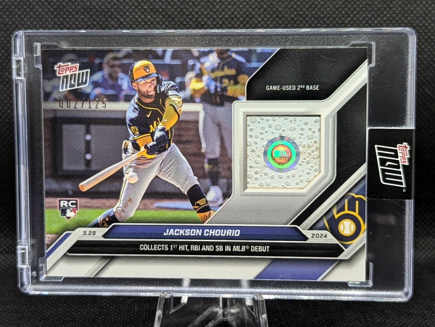 Jackson Chourio - 2024 Topps NOW #16A /125 Games Used Base Relic RC MLB Debut